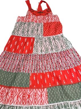 George Red and Olive Patchwork Tiered Summer Dress
